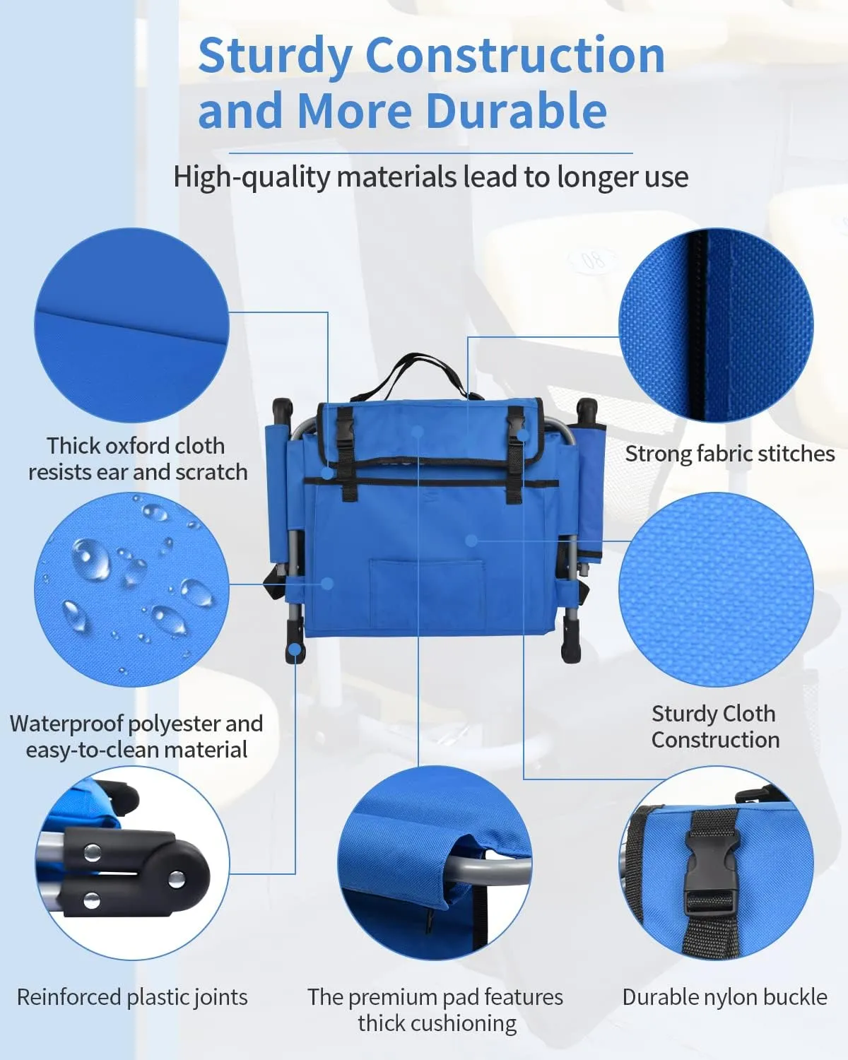 Stadium Seats for Bleachers with Back Support, Bleacher Seats with Backs and Cushion Wide, Stadium Chairs with Cup Holders, Mesh Bags and Hide Hooks
