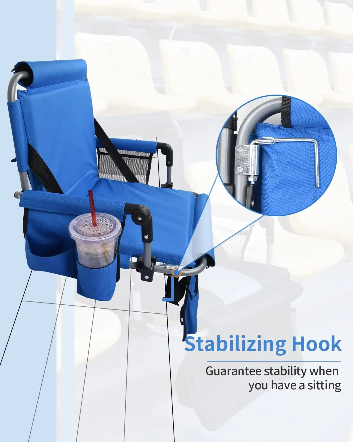 Stadium Seats for Bleachers with Back Support, Bleacher Seats with Backs and Cushion Wide, Stadium Chairs with Cup Holders, Mesh Bags and Hide Hooks