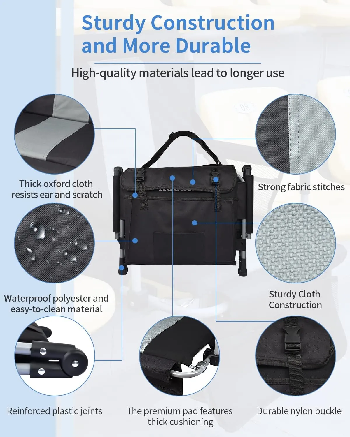 Stadium Seats for Bleachers with Back Support, Bleacher Seats with Backs and Cushion Wide, Stadium Chairs with Cup Holders, Mesh Bags and Hide Hooks