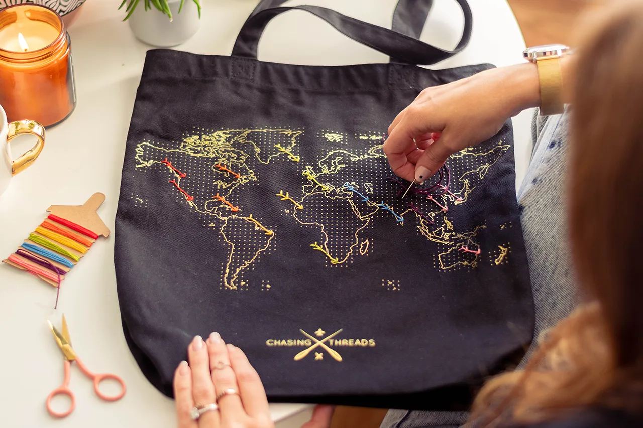 Stitch Tote Bag - Black Canvas Handles