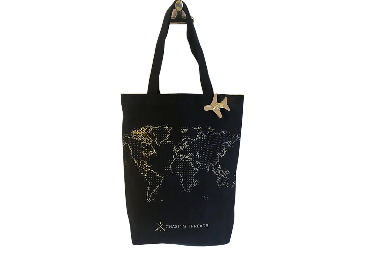 Stitch Tote Bag - Black Canvas Handles