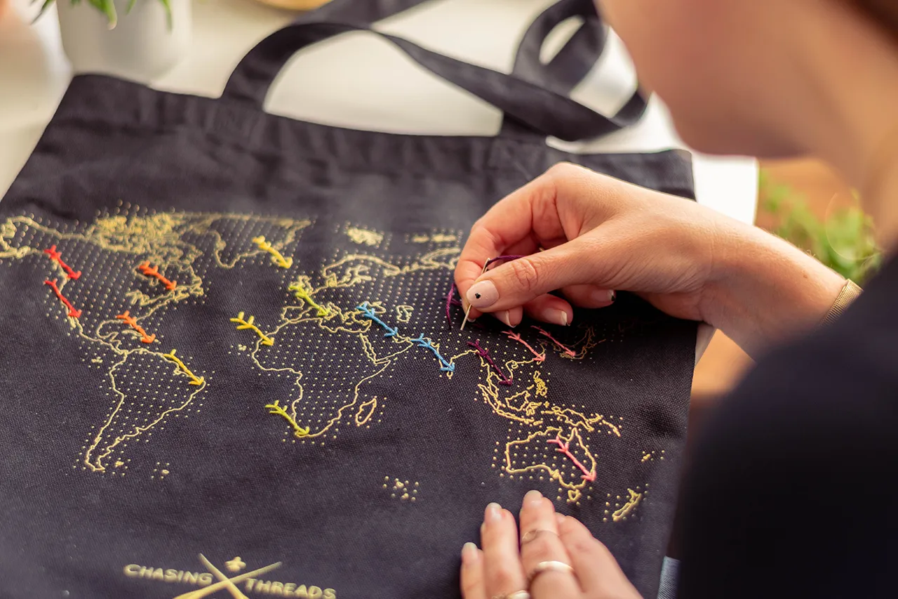 Stitch Tote Bag - Black Canvas Handles