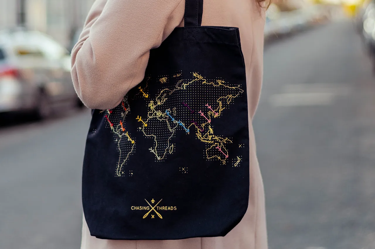 Stitch Tote Bag - Black Canvas Handles