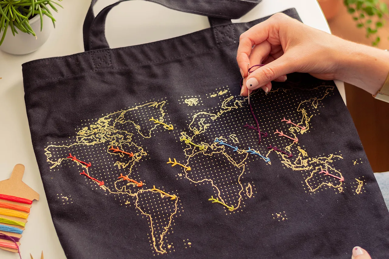 Stitch Tote Bag - Black Canvas Handles
