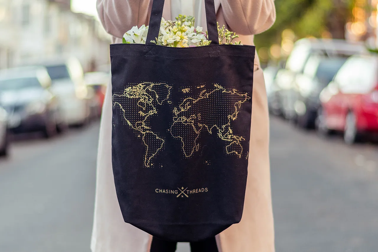 Stitch Tote Bag - Black Canvas Handles
