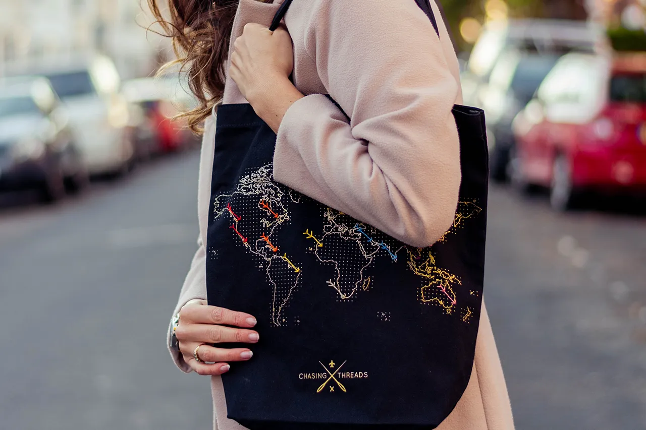 Stitch Tote Bag - Black Canvas Handles
