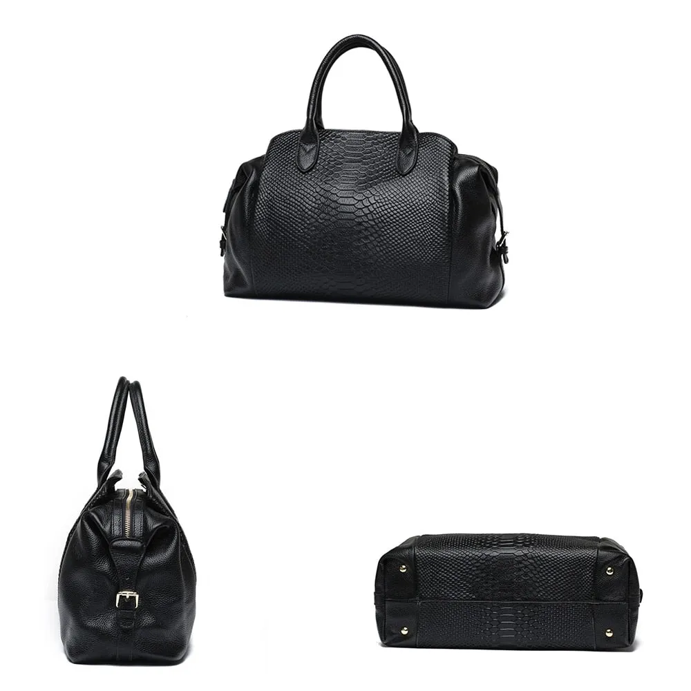 Top Grain Serpentine Pattern Leather Handbag Boston Satchel