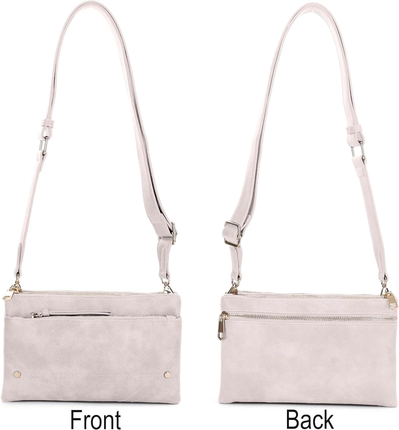 Two-Tone Multi-Compartment Crossbody Bag with Adjustable Detachable Strap, Gold Hardware, and Stitched Detailing