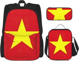 Vietnamese Flag Print Pencil Case Lightweight Casual Fashion Backpack Lunch Bag Large Capacity Travel Bag