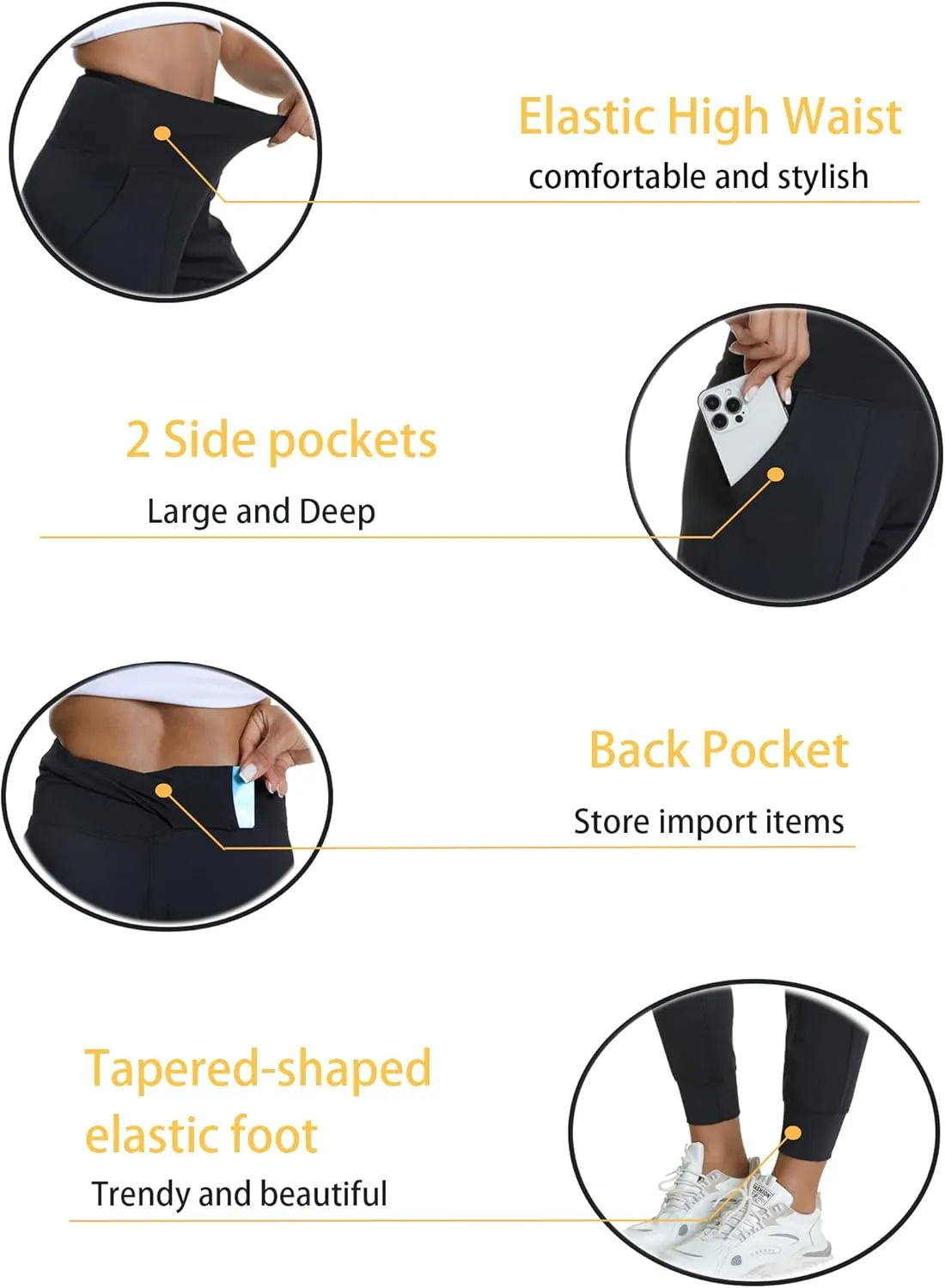 Women's Workout Joggers with Pockets-Quick Dry Athletic Lounge Pants for Hiking Yoga and Running