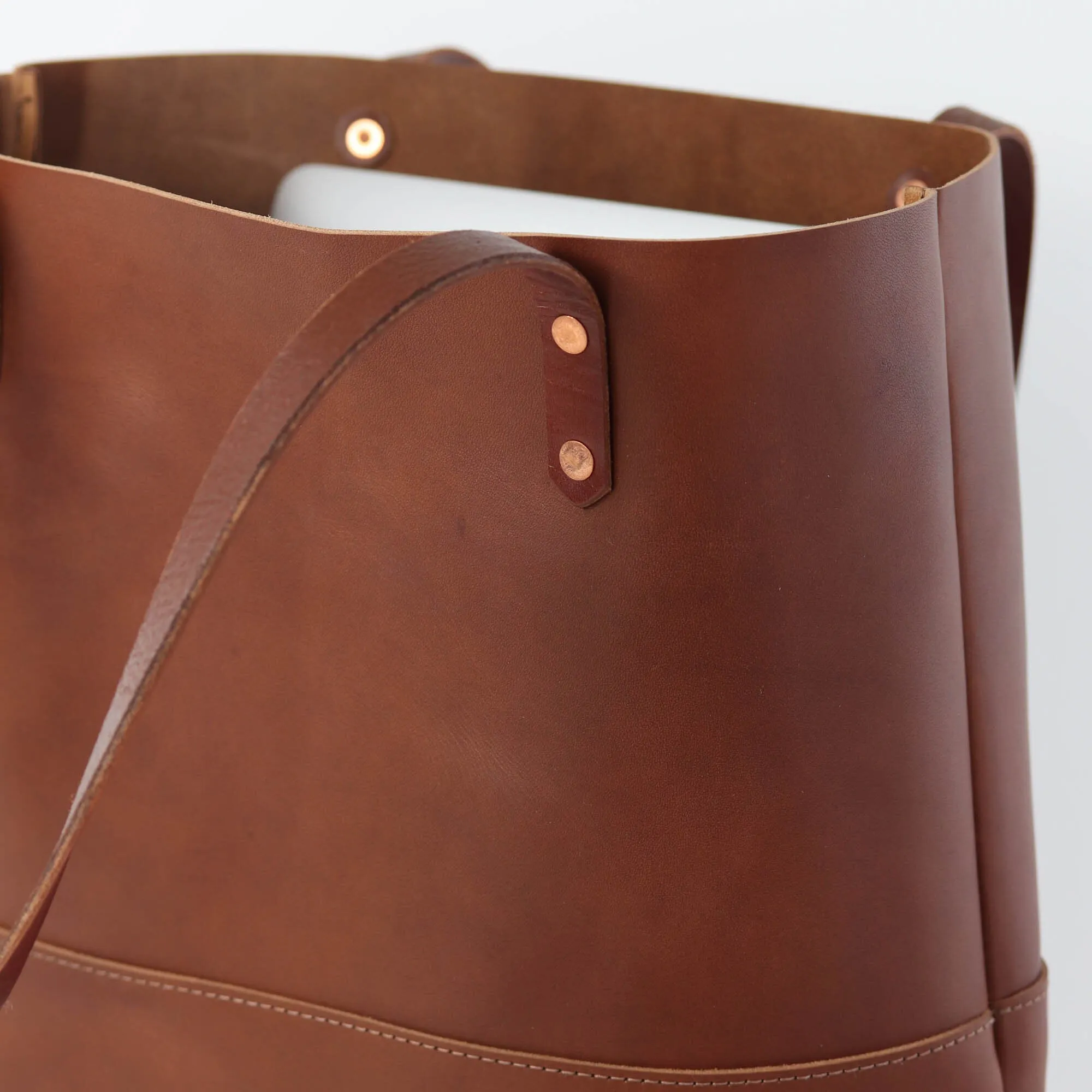 Work Tote in Italian Vegetable Tanned Leather - Brown