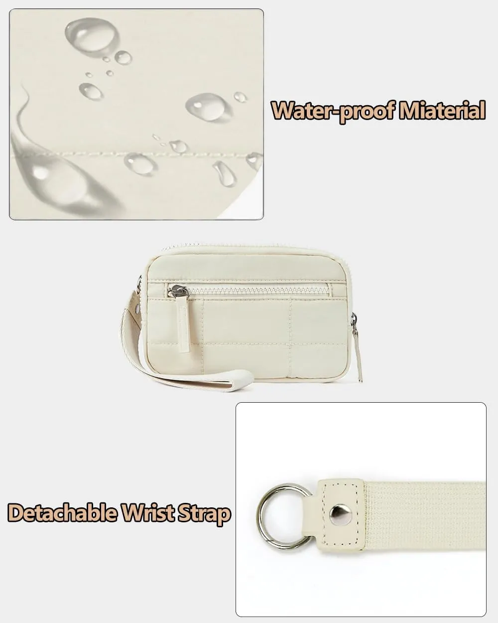 Wristlet Wallets for Women Keychain Wallet with 3 Zipper Purse for Credit Card Holder Wristlet Zip Mini Pouch