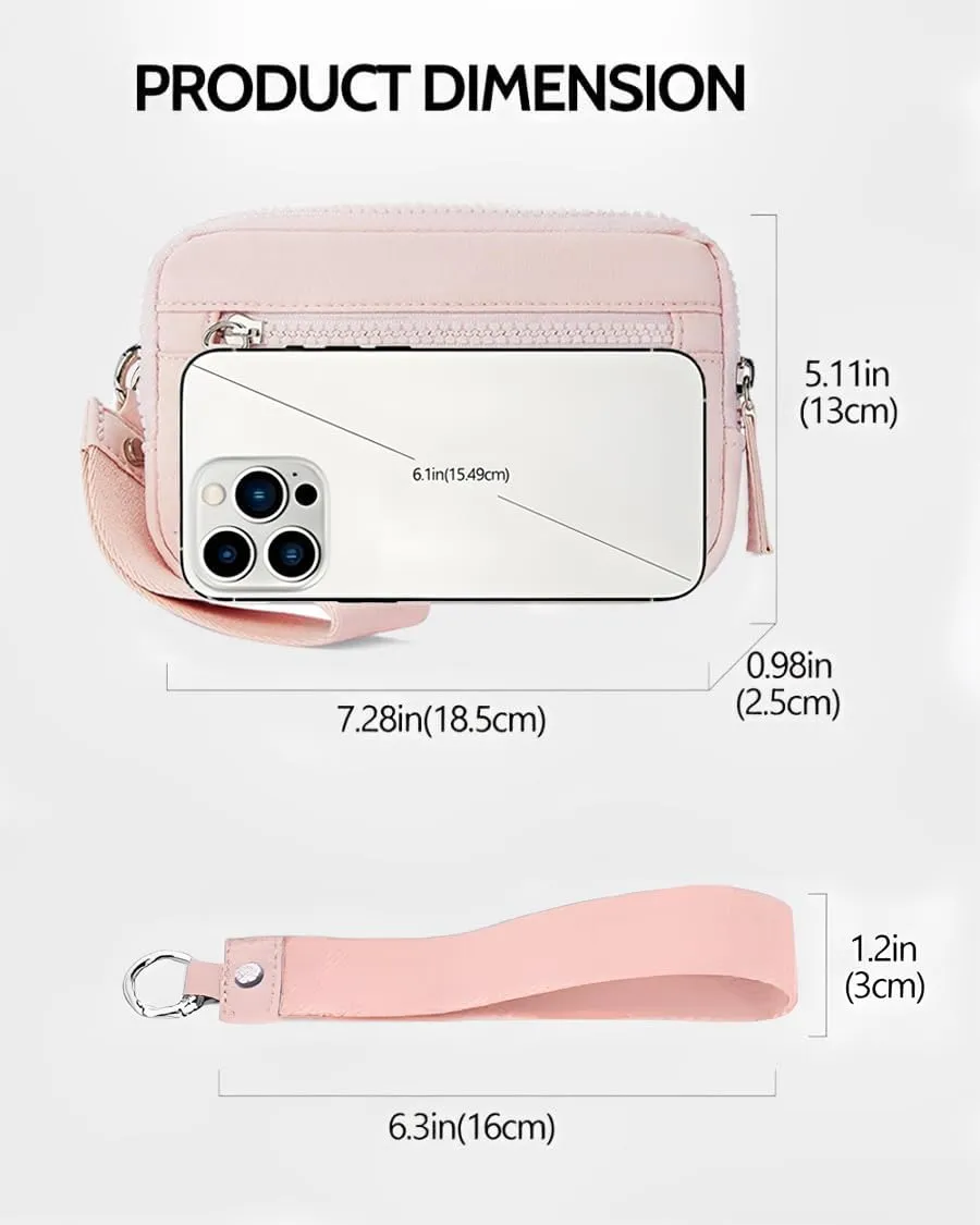 Wristlet Wallets for Women Keychain Wallet with 3 Zipper Purse for Credit Card Holder Wristlet Zip Mini Pouch