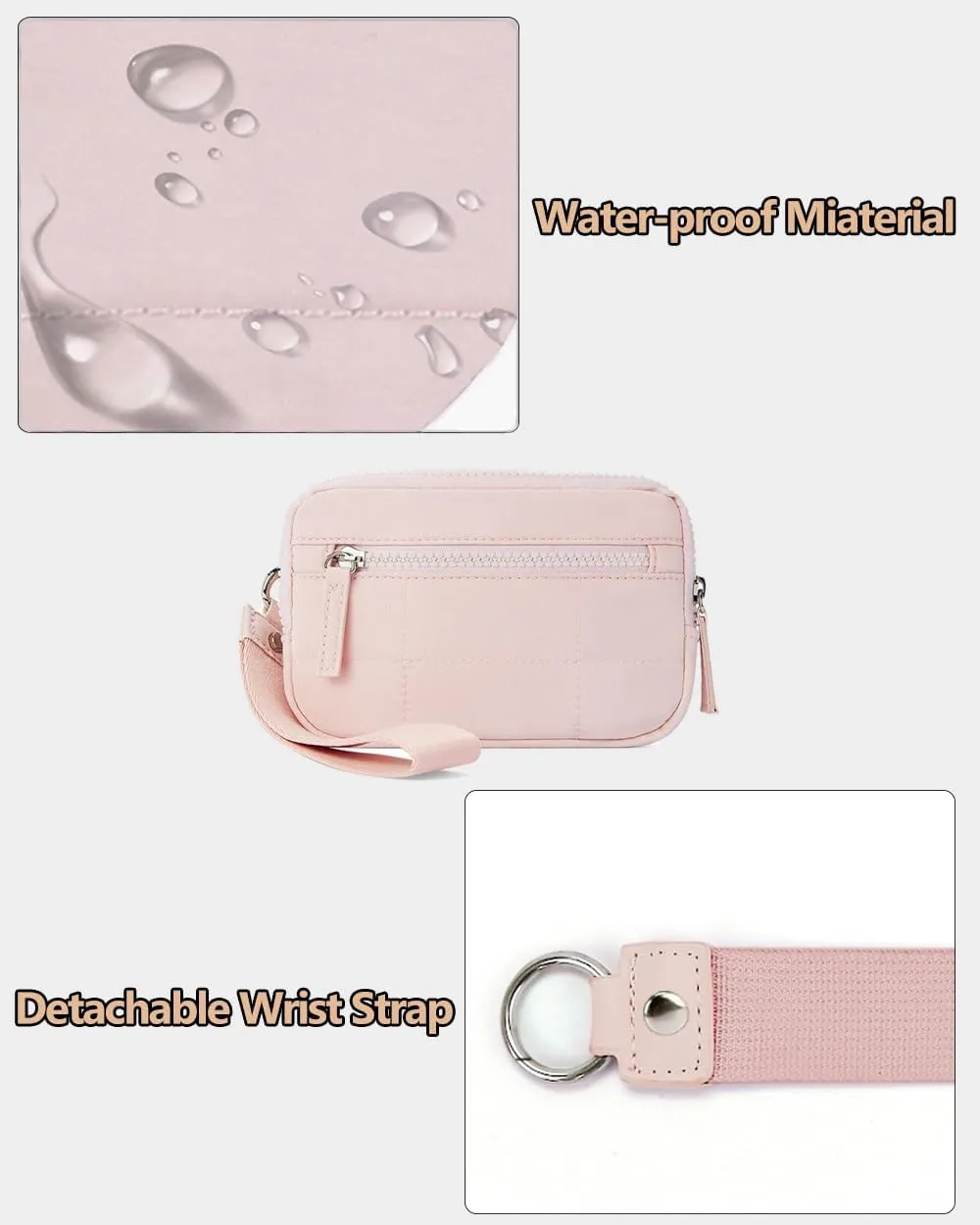 Wristlet Wallets for Women Keychain Wallet with 3 Zipper Purse for Credit Card Holder Wristlet Zip Mini Pouch