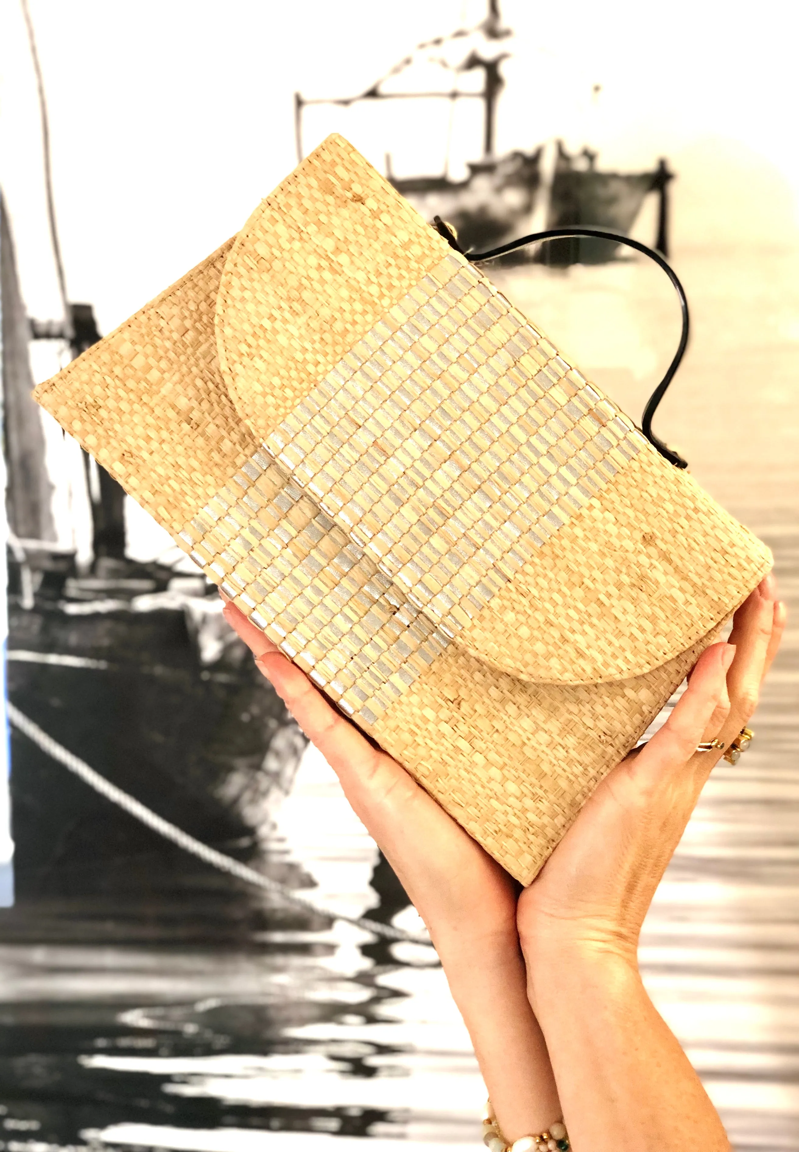 Wynwood Straw Handbag with Metallic Detailing & Horn Handle